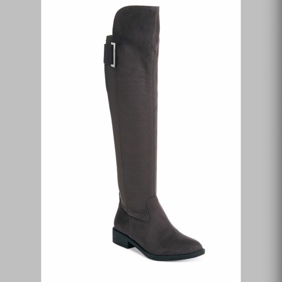 Gray Vegan Suede Tall Over The Knee Riding Boots - Picture 2 of 8